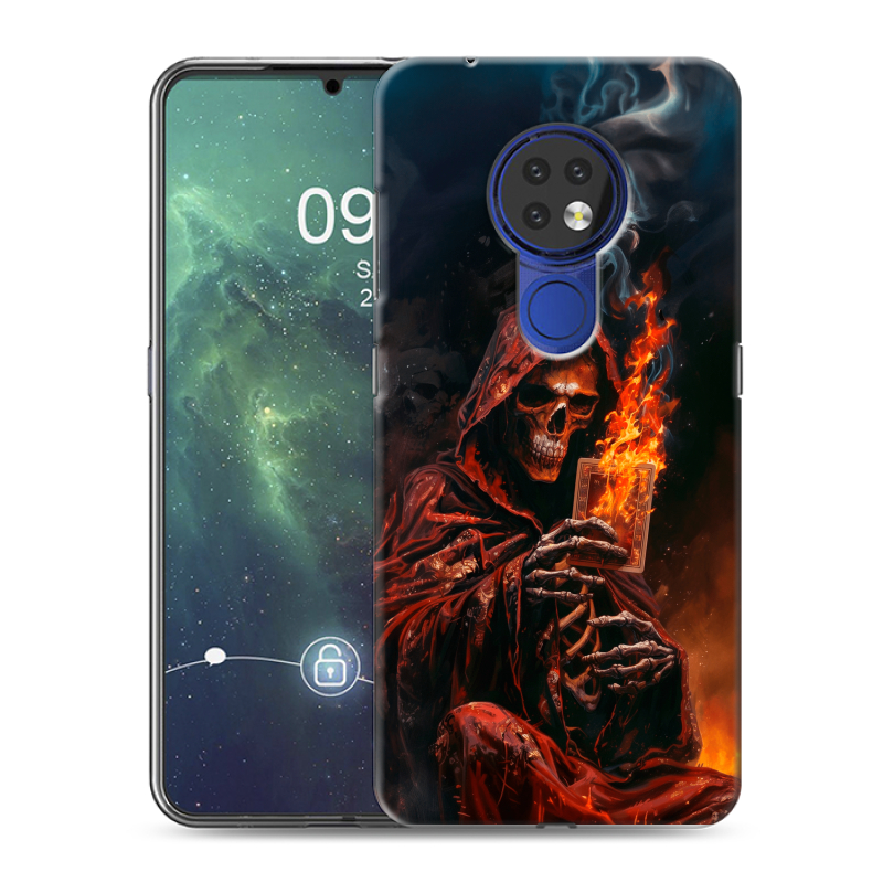 Силиконовый противоударный чехол на Nokia 6.2 с принтом Скелет и карты Силиконовый противоударный чехол на Nokia 6.2 с принтом Скелет и карты