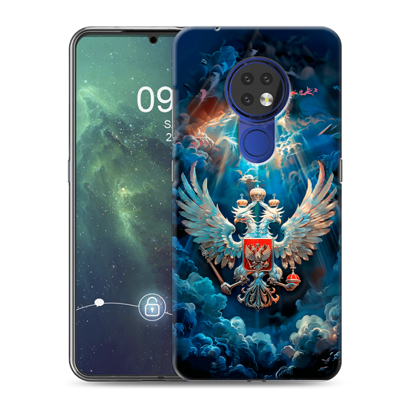 Силиконовый противоударный чехол на Nokia 6.2 с принтом Герб флаг России Силиконовый противоударный чехол на Nokia 6.2 с принтом Герб флаг России