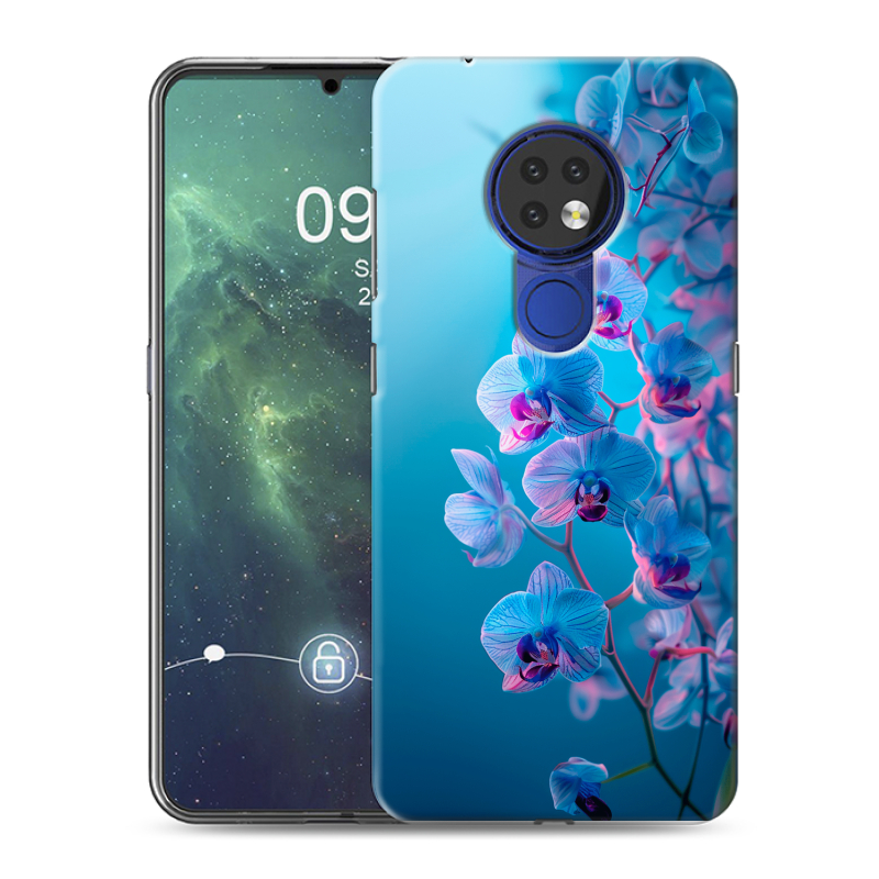 Силиконовый чехол на Nokia 6.2 с принтом голубые орхидеи Силиконовый чехол на Nokia 6.2 с принтом голубые орхидеи