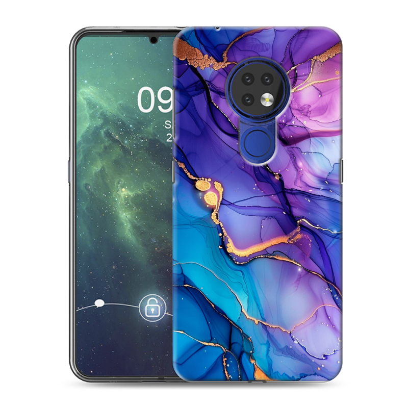 Силиконовый чехол на Nokia 6.2 с принтом синий мрамор Силиконовый чехол на Nokia 6.2 с принтом синий мрамор