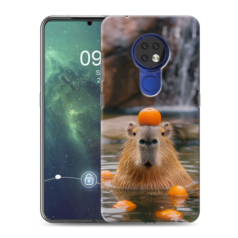 Силиконовый чехол на Nokia 6.2 с принтом Капибара с апельсином Силиконовый чехол на Nokia 6.2 с принтом Капибара с апельсином
