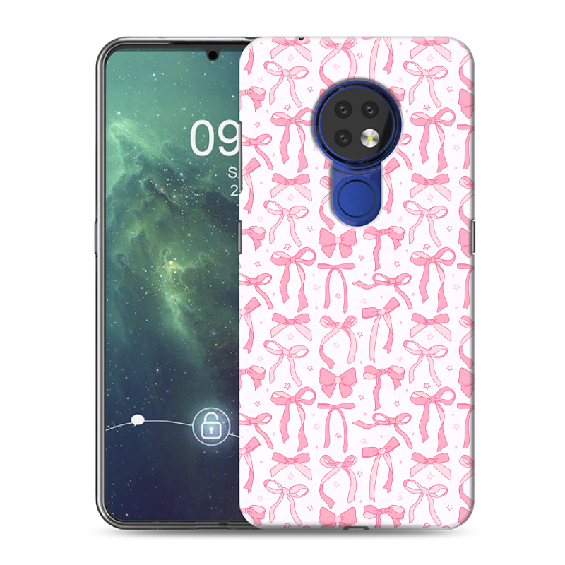 Силиконовый противоударный чехол на Nokia 6.2 с принтом Розовые бантики Силиконовый противоударный чехол на Nokia 6.2 с принтом Розовые бантики