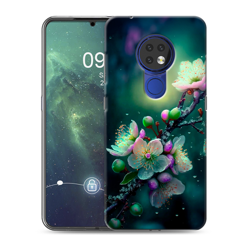 Силиконовый чехол на Nokia 6.2 с принтом Цветы и мрамор Силиконовый чехол на Nokia 6.2 с принтом Цветы и мрамор