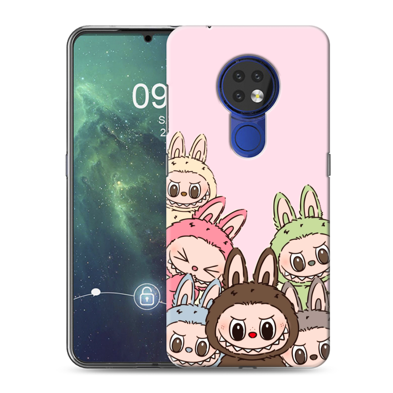 Силиконовый противоударный чехол на Nokia 6.2 с принтом Лабубу Силиконовый противоударный чехол на Nokia 6.2 с принтом Лабубу