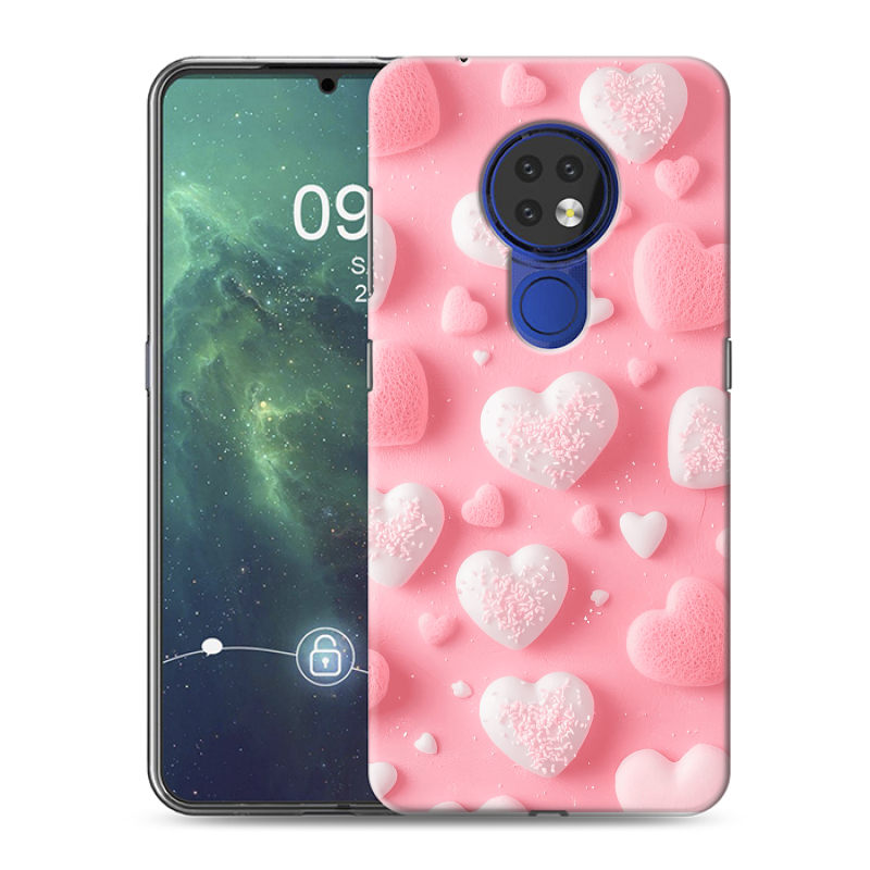 Силиконовый противоударный чехол на Nokia 6.2 с принтом Сердечки Силиконовый противоударный чехол на Nokia 6.2 с принтом Сердечки