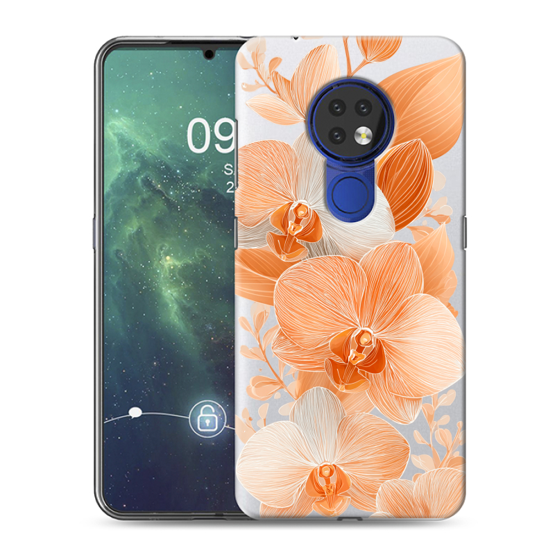 Силиконовый противоударный чехол на Nokia 6.2 с принтом Бежевые цветы Силиконовый противоударный чехол на Nokia 6.2 с принтом Бежевые цветы