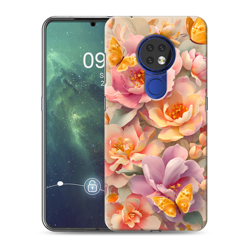Силиконовый чехол на Nokia 6.2 с принтом Цветы и бабочки Силиконовый чехол на Nokia 6.2 с принтом Цветы и бабочки