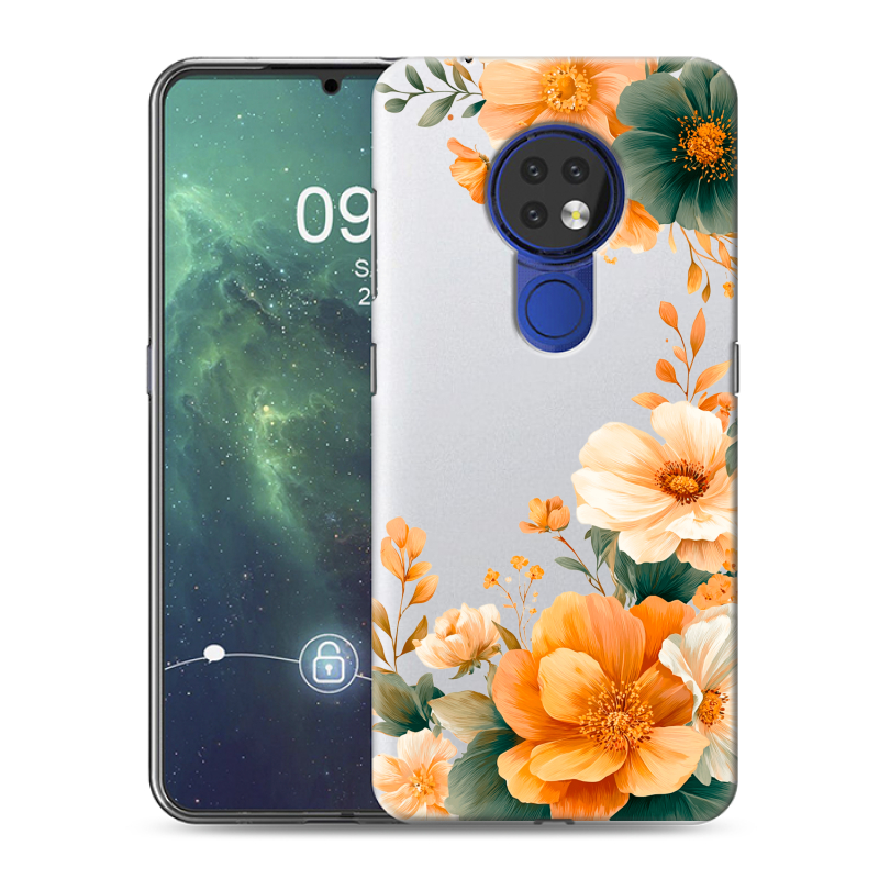 Силиконовый противоударный чехол на Nokia 6.2 с принтом Цветы принт Силиконовый противоударный чехол на Nokia 6.2 с принтом Цветы принт