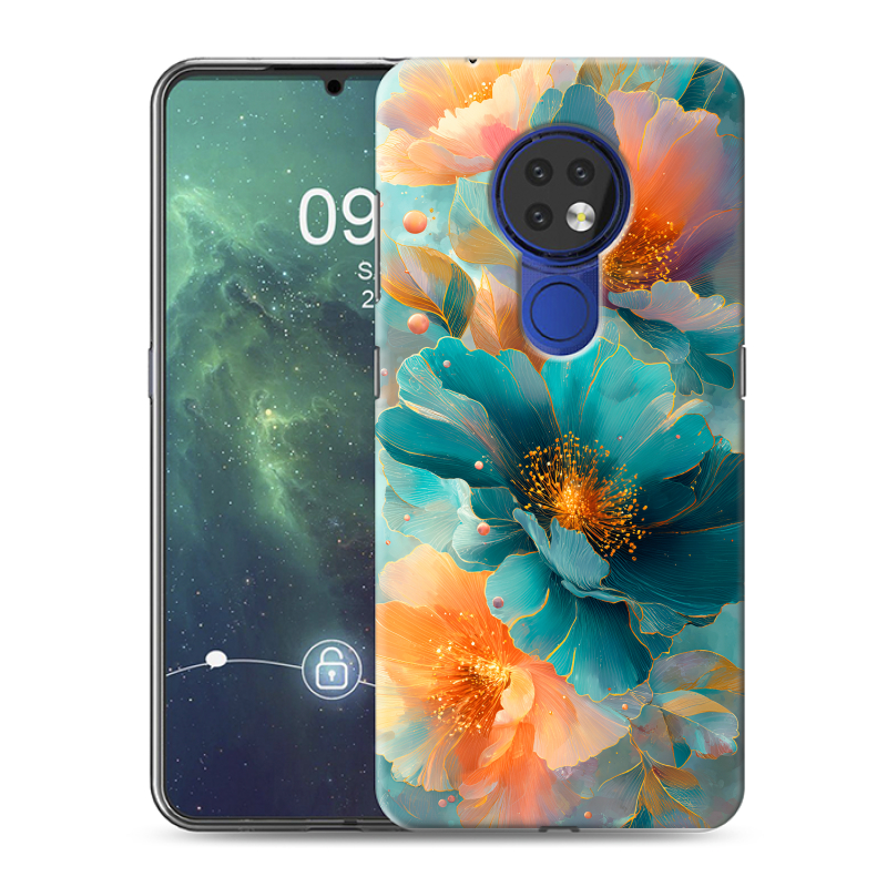 Силиконовый противоударный чехол на Nokia 6.2 с принтом Цветы Силиконовый противоударный чехол на Nokia 6.2 с принтом Цветы