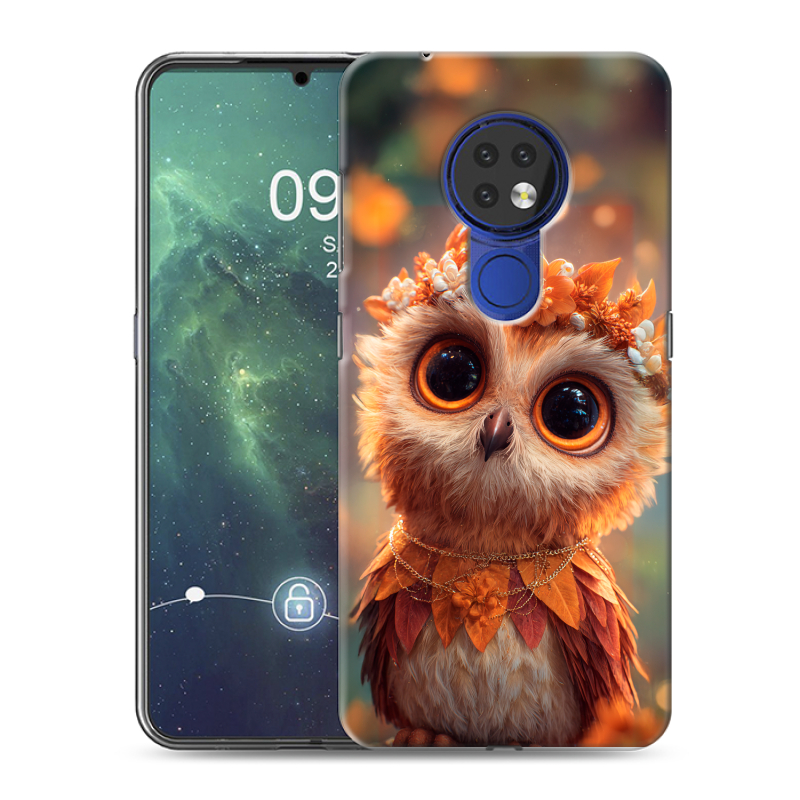 Силиконовый противоударный чехол на Nokia 6.2 с принтом Милая сова Силиконовый противоударный чехол на Nokia 6.2 с принтом Милая сова