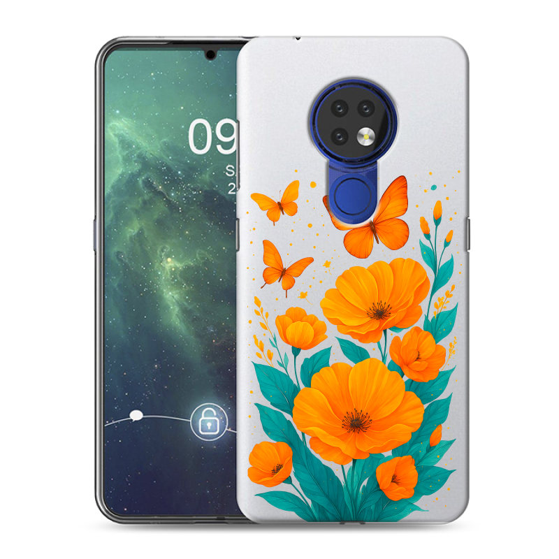 Силиконовый чехол на Nokia 6.2 с принтом цветы бабочки Силиконовый чехол на Nokia 6.2 с принтом цветы бабочки