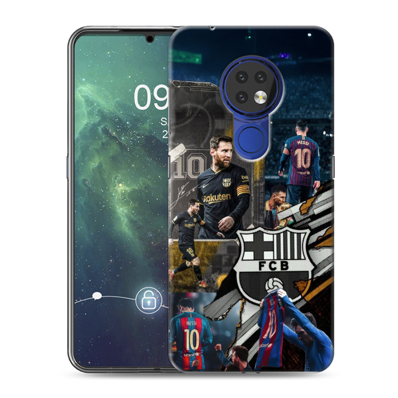Силиконовый противоударный чехол на Nokia 6.2 с принтом Messi Barcelona Силиконовый противоударный чехол на Nokia 6.2 с принтом Messi Barcelona