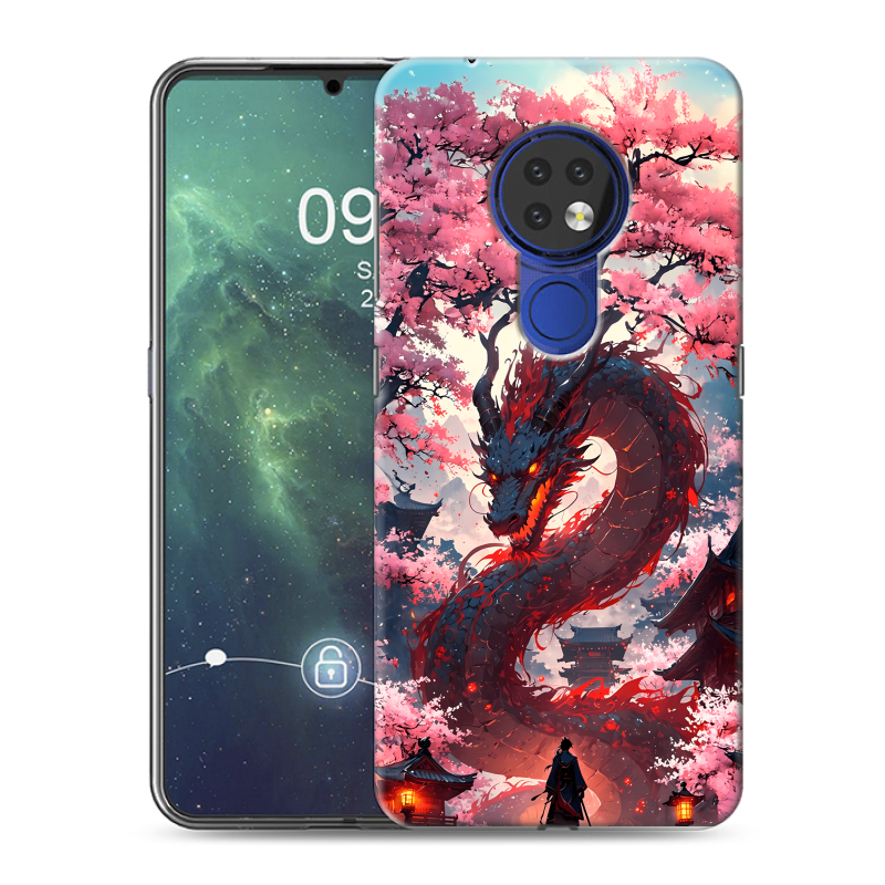 Силиконовый противоударный чехол на Nokia 6.2 с принтом Дракон Японский Силиконовый противоударный чехол на Nokia 6.2 с принтом Дракон Японский
