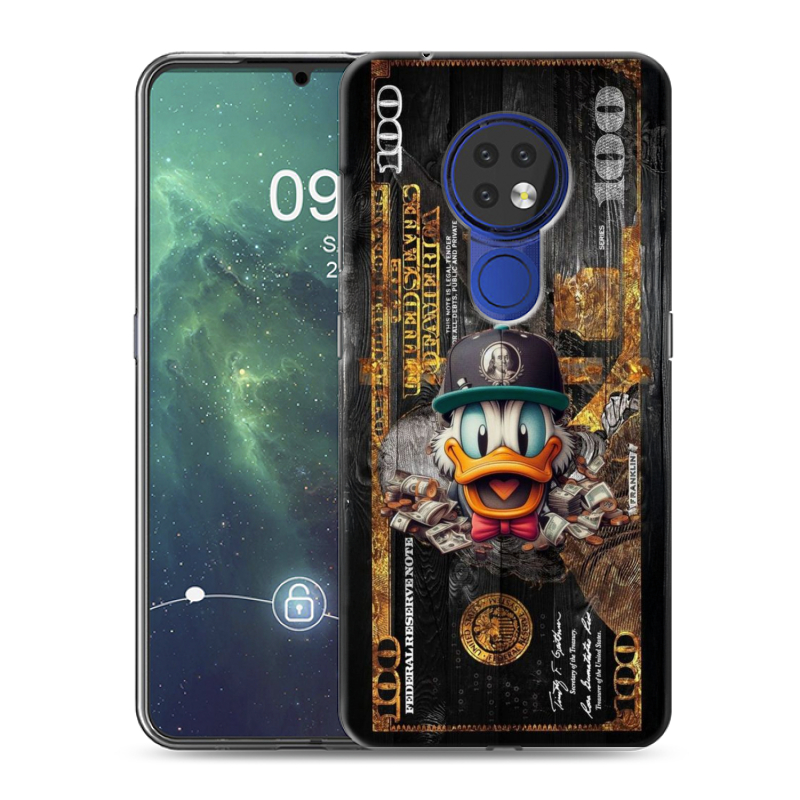 Силиконовый противоударный чехол на Nokia 6.2 с принтом Дональд Дак Доллар Силиконовый противоударный чехол на Nokia 6.2 с принтом Дональд Дак Доллар