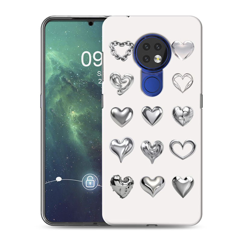 Силиконовый противоударный чехол на Nokia 6.2 с принтом Y2K сердечки Силиконовый противоударный чехол на Nokia 6.2 с принтом Y2K сердечки