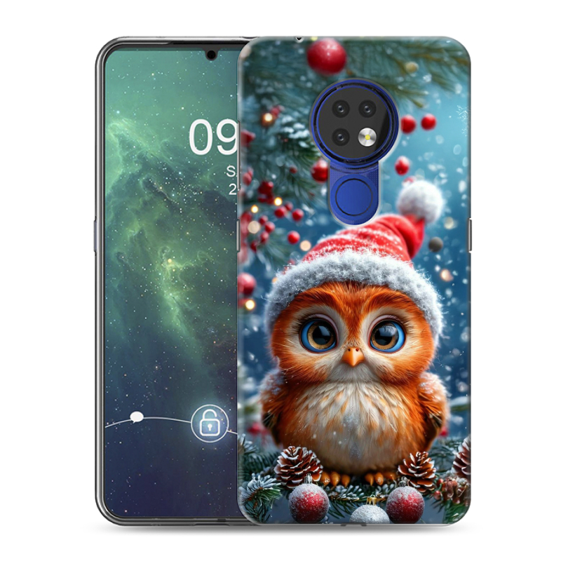 Силиконовый противоударный чехол на Nokia 6.2 с принтом Новый год Силиконовый противоударный чехол на Nokia 6.2 с принтом Новый год