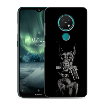 Силиконовый чехол на Nokia 7.2 с принтом Доберман и пистолет Силиконовый чехол на Nokia 7.2 с принтом Доберман и пистолет