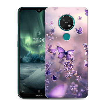 Силиконовый чехол на Nokia 7.2 с принтом бабочки и лаванда Силиконовый чехол на Nokia 7.2 с принтом бабочки и лаванда