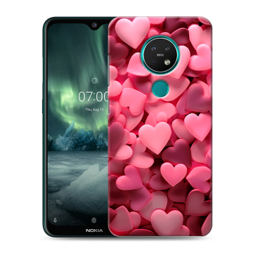 Силиконовый чехол на Nokia 7.2 с принтом розовые сердечки Силиконовый чехол на Nokia 7.2 с принтом розовые сердечки