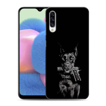 Силиконовый чехол на Samsung Galaxy A30s с принтом Доберман и пистолет Силиконовый чехол на Samsung Galaxy A30s с принтом Доберман и пистолет
