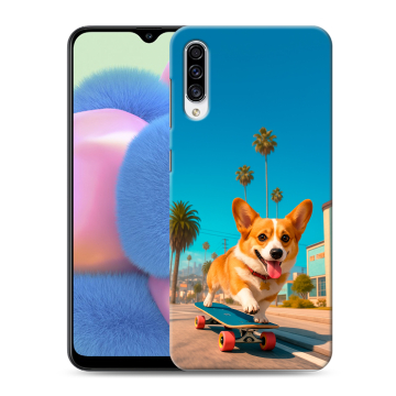 Силиконовый чехол на Samsung Galaxy A30s с принтом Корги на скейте