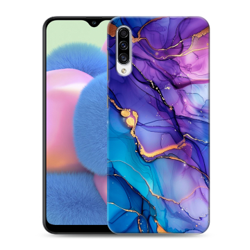 Силиконовый чехол на Samsung Galaxy A30s с принтом синий мрамор