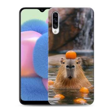 Силиконовый чехол на Samsung Galaxy A30s с принтом Капибара с апельсином