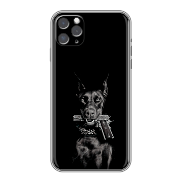 Силиконовый чехол на iPhone 11 Pro с принтом Доберман и пистолет
