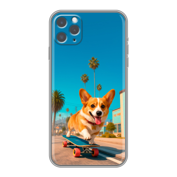 Силиконовый чехол на Iphone 11 Pro с принтом Корги на скейте Силиконовый чехол на Iphone 11 Pro с принтом Корги на скейте
