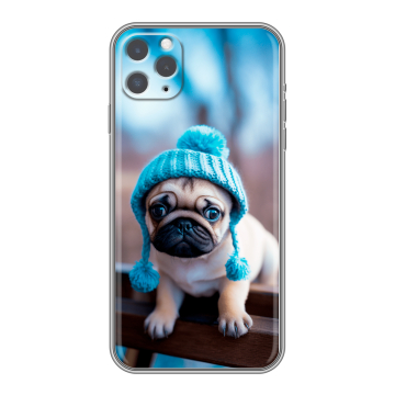 Силиконовый чехол на Iphone 11 Pro с принтом Мопс в шапке Силиконовый чехол на Iphone 11 Pro с принтом Мопс в шапке