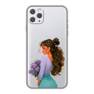 Силиконовый чехол на Iphone 11 Pro с принтом девушка цветы