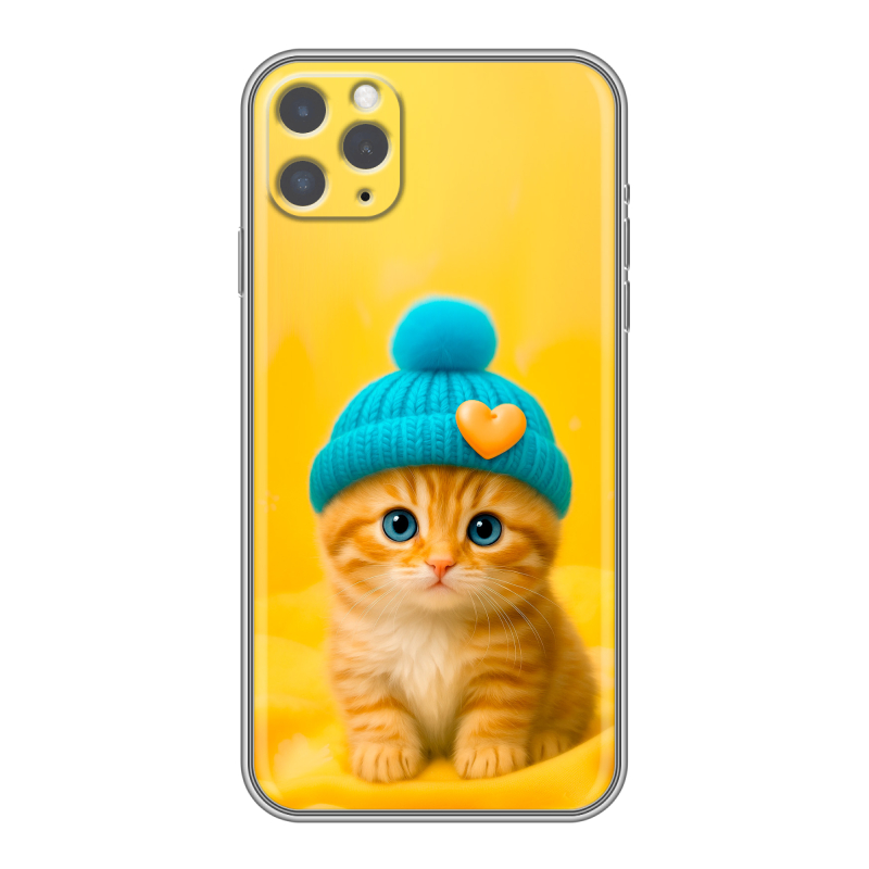 Силиконовый чехол на Iphone 11 Pro с принтом Котенок в шапке Силиконовый чехол на Iphone 11 Pro с принтом Котенок в шапке