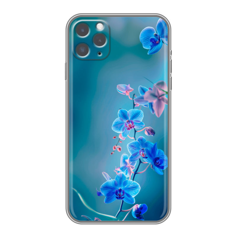Силиконовый противоударный чехол на Iphone 11 Pro с принтом Голубые цветы Силиконовый противоударный чехол на Iphone 11 Pro с принтом Голубые цветы