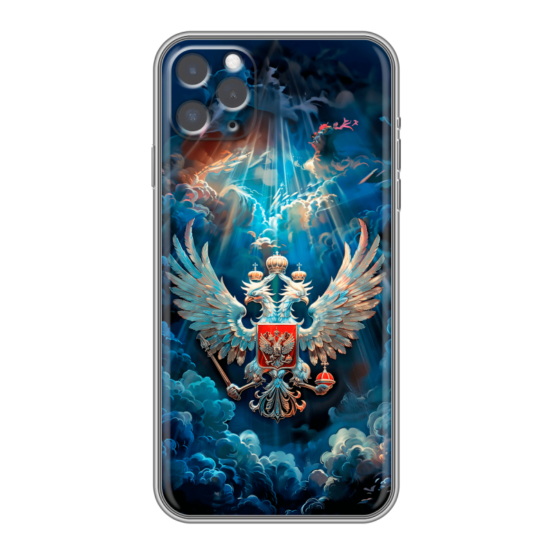 Пластиковый чехол на Iphone 11 Pro с принтом Герб флаг России Пластиковый чехол на Iphone 11 Pro с принтом Герб флаг России