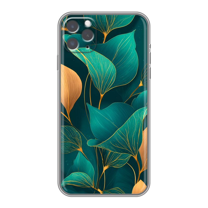 Силиконовый противоударный чехол на Iphone 11 Pro с принтом Листья и золото Силиконовый противоударный чехол на Iphone 11 Pro с принтом Листья и золото
