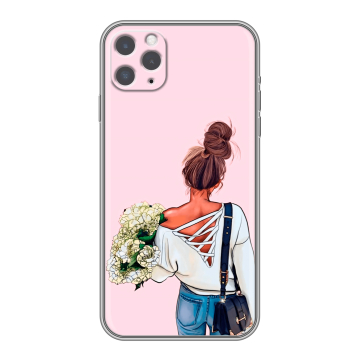Силиконовый чехол на iPhone 11 Pro Max с принтом Девушка и букет