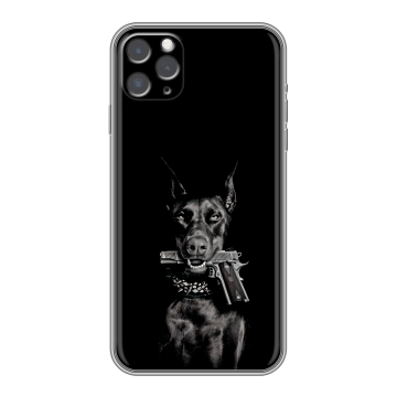 Силиконовый чехол на iPhone 11 Pro Max с принтом Доберман и пистолет