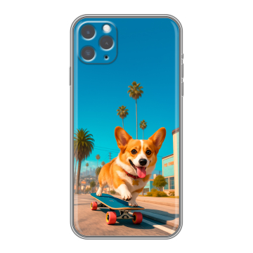 Силиконовый чехол на Iphone 11 Pro Max с принтом Корги на скейте Силиконовый чехол на Iphone 11 Pro Max с принтом Корги на скейте