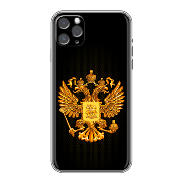 Силиконовый чехол на Iphone 11 Pro Max с принтом Герб России желтый Силиконовый чехол на Iphone 11 Pro Max с принтом Герб России желтый