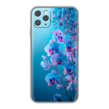 Силиконовый чехол на Iphone 11 Pro Max с принтом голубые орхидеи Силиконовый чехол на Iphone 11 Pro Max с принтом голубые орхидеи
