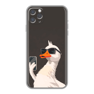 Силиконовый чехол на Iphone 11 Pro Max с принтом утка в очках Силиконовый чехол на Iphone 11 Pro Max с принтом утка в очках