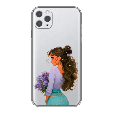 Силиконовый чехол на Iphone 11 Pro Max с принтом девушка цветы Силиконовый чехол на Iphone 11 Pro Max с принтом девушка цветы