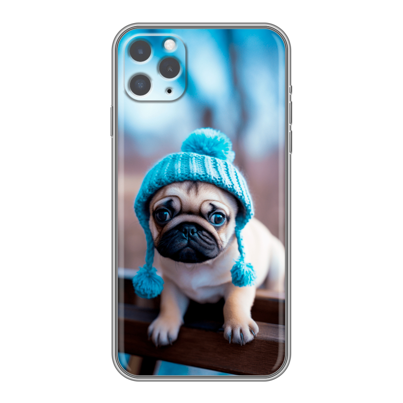 Силиконовый чехол на Iphone 11 Pro Max с принтом Мопс в шапке Силиконовый чехол на Iphone 11 Pro Max с принтом Мопс в шапке