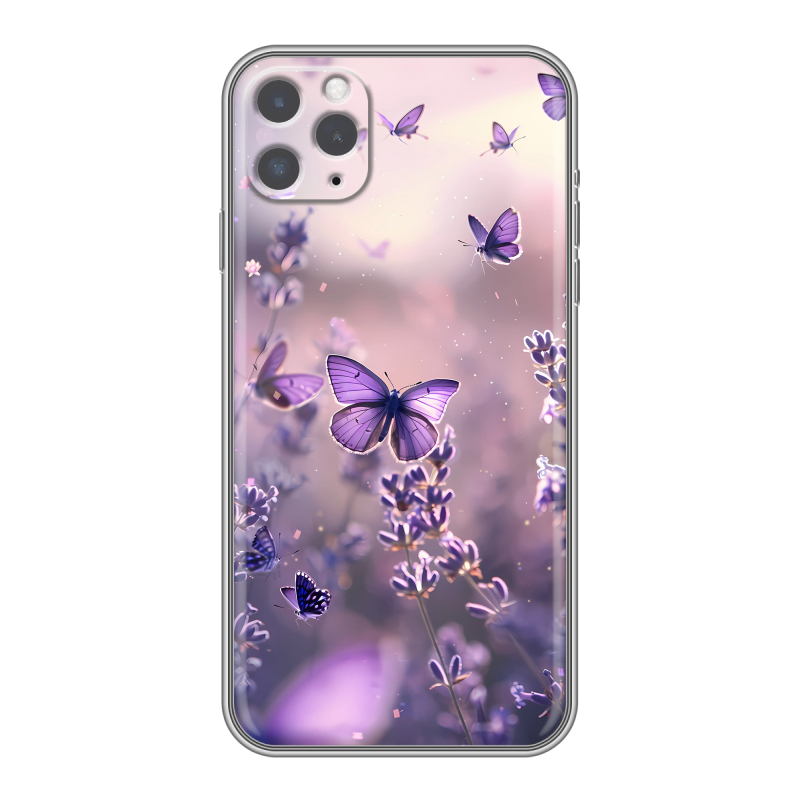 Силиконовый противоударный чехол на Iphone 11 Pro Max с принтом бабочки и лаванда Силиконовый противоударный чехол на Iphone 11 Pro Max с принтом бабочки и лаванда