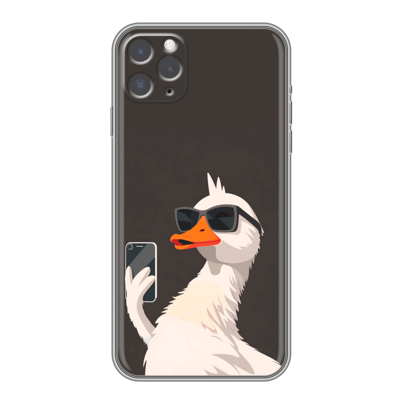 Силиконовый чехол на Iphone 11 Pro Max с принтом утка в очках Силиконовый чехол на Iphone 11 Pro Max с принтом утка в очках