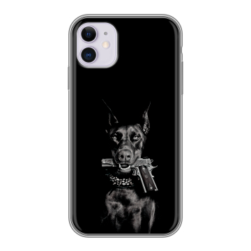 Силиконовый чехол на iPhone 11 с принтом Доберман и пистолет Силиконовый чехол на iPhone 11 с принтом Доберман и пистолет