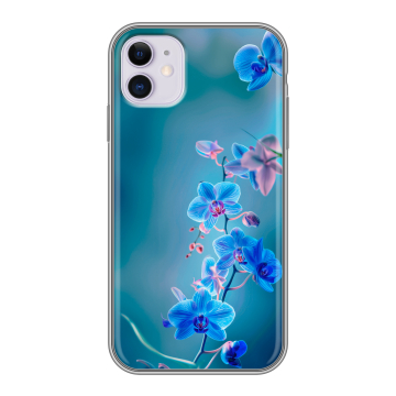 Силиконовый чехол на Iphone 11 с принтом Голубые цветы Силиконовый чехол на Iphone 11 с принтом Голубые цветы