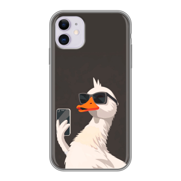 Силиконовый чехол на Iphone 11 с принтом утка в очках Силиконовый чехол на Iphone 11 с принтом утка в очках