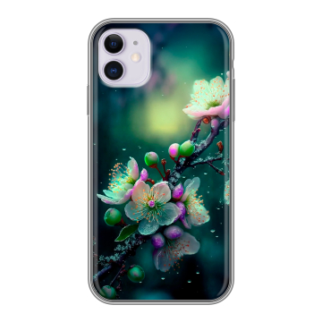 Силиконовый чехол на Iphone 11 с принтом Цветы и мрамор Силиконовый чехол на Iphone 11 с принтом Цветы и мрамор