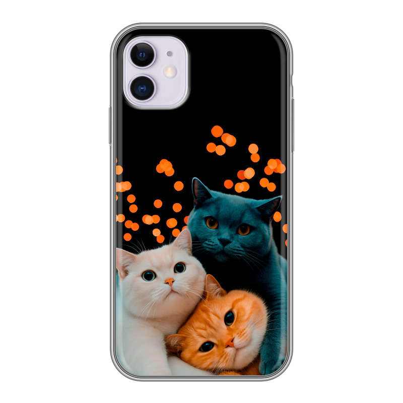 Силиконовый противоударный чехол на Iphone 11 с принтом Кошки Силиконовый противоударный чехол на Iphone 11 с принтом Кошки